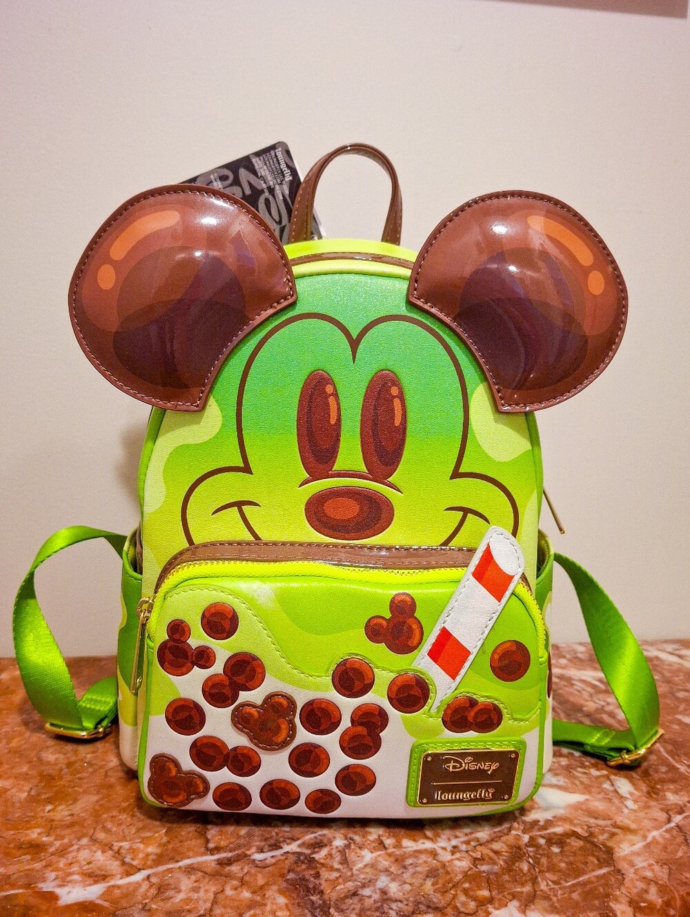 Slight Scuff Mark On Front Pocket, Disney Minnie Green Tea Boba Loungefly NWT